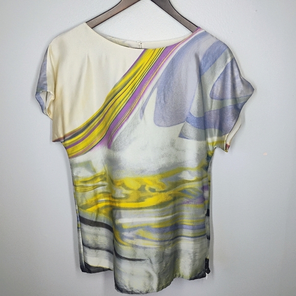 Lafayette 148 New York Tops - Lafayette 148 Top Womens 2 Watercolor 100% Silk Art To Wear Office Sophisticated